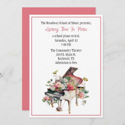 Chic Custom Piano Einladung (Vorne/Hinten)