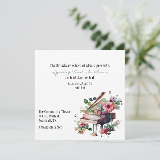 Chic Custom Piano Einladung (Stehend Vorderseite)