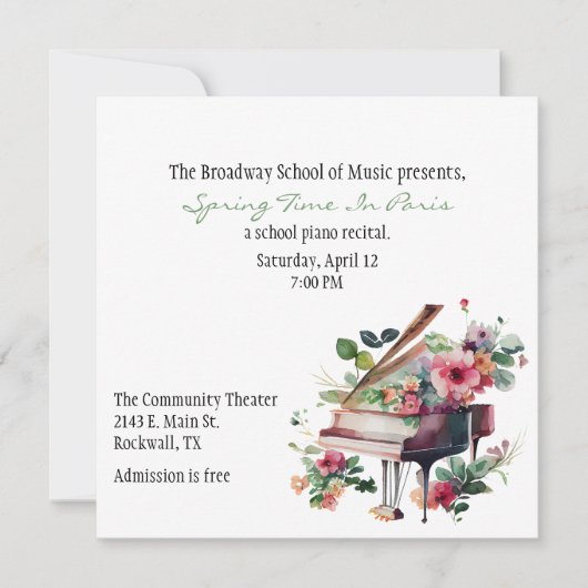 Chic Custom Piano Einladung (Vorderseite)