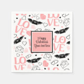 Chic Custom Pink Black Hearts Hand Drawn Valentine Serviette (Vorderseite)