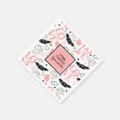 Chic Custom Pink Black Hearts Hand Drawn Valentine Serviette (Ecke)