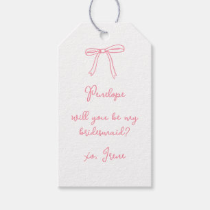 Chic Custom Pink Coquette Bow Bridesmaid Vorschlag Geschenkanhänger