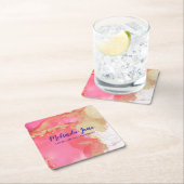 Chic Custom Pink Gold Lila Aquarellblende Rechteckiger Pappuntersetzer (Vor Ort)