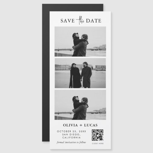 Chic Custom QR Code Foto Strip Magnetic Wedding Magnetkarte (Vorne/Hinten)