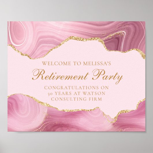 Chic Custom Retirement Party Pink Gold Agate Poster (Vorne)