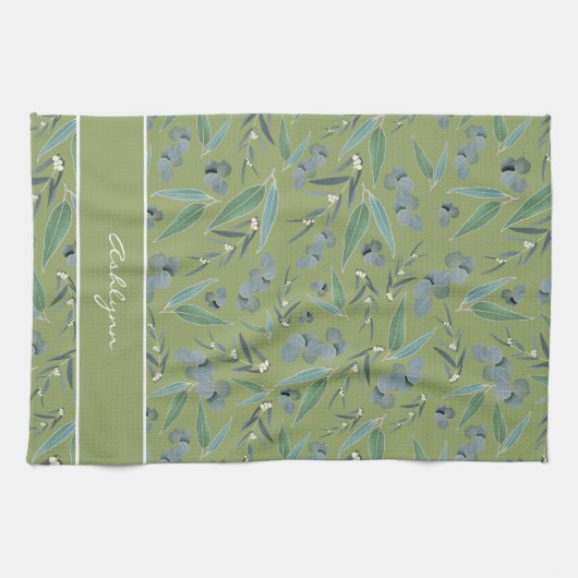 Chic Custom Sage Green Eucalyptus Pattern Geschirrtuch (Horizontal)