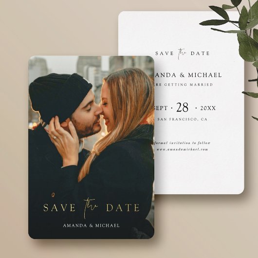 Chic Custom Save the Date mit Foto Gold Folieneinladung