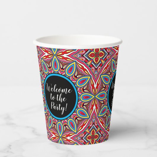 Chic Custom Star Mosaik Kaleidoskop Art Muster Pappbecher (Vorderseite)