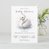 Chic Custom Swan Baby Dusche Einladung (Stehend Vorderseite)