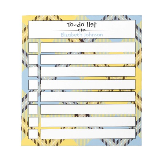 Chic Custom to do List Skriptname Kariert Tartan Notizblock (Vorderseite)