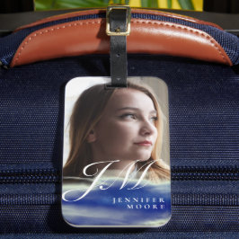 Chic Custom Torquoise Blue Abstrakt Foto Monogram Gepäckanhänger