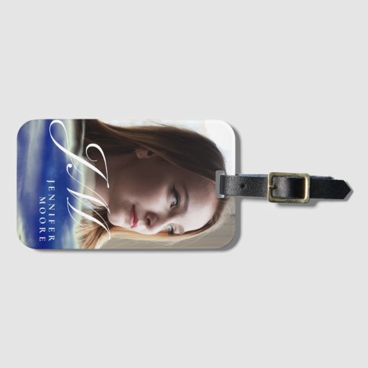 Chic Custom Torquoise Blue Abstrakt Foto Monogram Gepäckanhänger (Vorderseite (Horizontal))