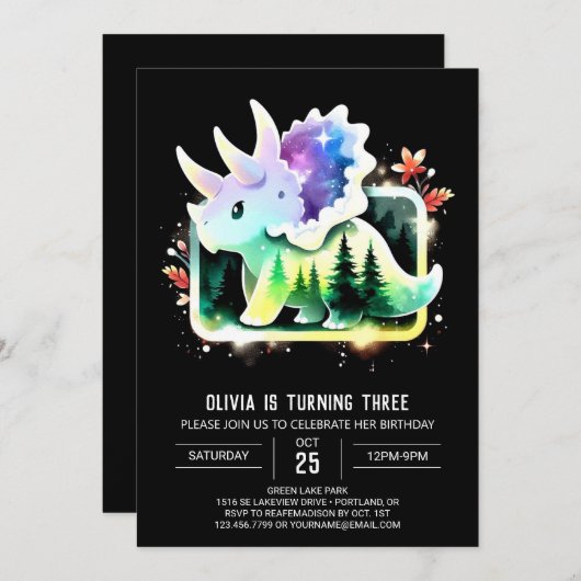 Chic Custom Triceratops Geburtstag Einladung (Vorne/Hinten)