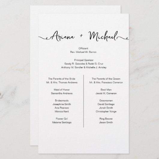 Chic Custom wedding Simple Entourage list (Vorne/Hinten)