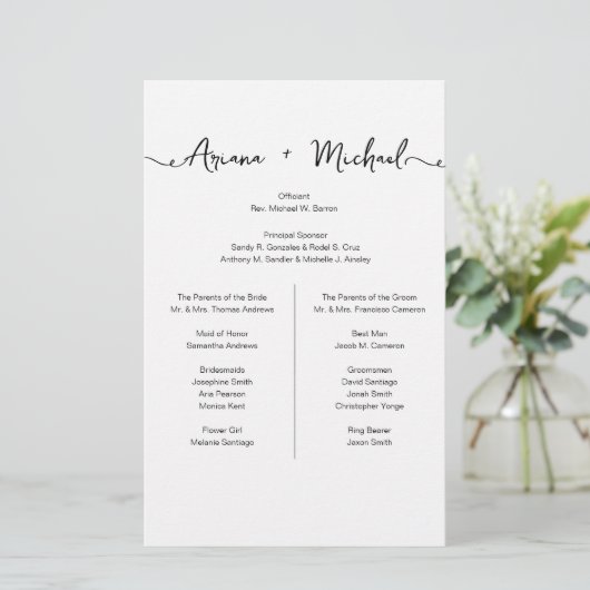 Chic Custom wedding Simple Entourage list (Stehend Vorderseite)