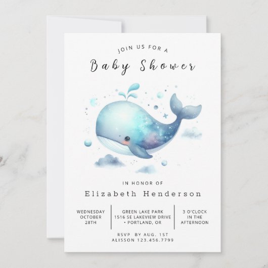 Chic Custom Whale Baby Dusche Einladung (Vorderseite)