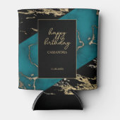 Chic Cyan Marble Gold Foil Paint Texture Geburtsta Dosenkühler (Vorderseite)