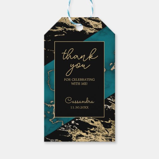 Chic Cyan Marble Gold Foil Paint Texture Geburtsta Geschenkanhänger (Vorderseite)