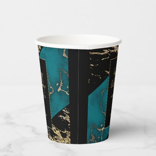 Chic Cyan Marble Gold Foil Paint Texture Geburtsta Pappbecher (Rechts)