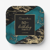 Chic Cyan Marble Gold Foil Paint Texture Geburtsta Pappteller (Vorderseite)