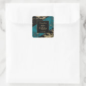 Chic Cyan Marble Gold Foil Paint Texture Geburtsta Quadratischer Aufkleber (Tasche)