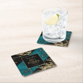 Chic Cyan Marble Gold Foil Paint Texture Geburtsta Rechteckiger Pappuntersetzer (Vor Ort)