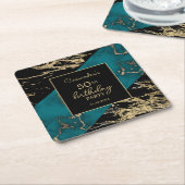 Chic Cyan Marble Gold Foil Paint Texture Geburtsta Rechteckiger Pappuntersetzer (angewinkelt)