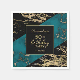 Chic Cyan Marble Gold Foil Paint Texture Geburtsta Serviette