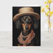 Chic Dackel mit Cremhut Karte (Gelbe Blume)