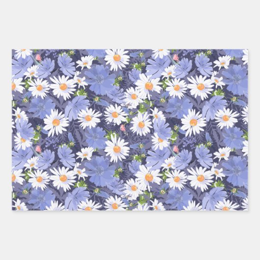 Chic Daisies Periwinkles Floral Geschenkpapier Set (Vorderseite 2)