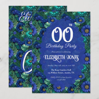 Chic Daisy 60. Geburtstag Frauen Blau Einladung