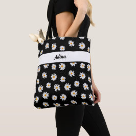 Chic Daisy-Blume-Muster auf schwarzem Hintergrund Tasche