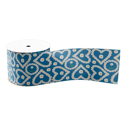 Chic Daisy Chains on Blue, Custom Grosgrain Ribbon Ripsband (Spule)