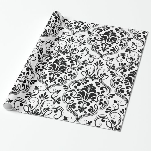 Chic Damask Black & White Wrapping Paper Geschenkpapier (Ungerollt)