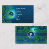 CHIC DAMASK GEM MONOGRAM blau grün Visitenkarte (Vorne/Hinten)