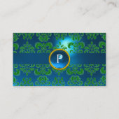 CHIC DAMASK GEM MONOGRAM blau grün Visitenkarte (Rückseite)