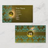 CHIC DAMASK GEM MONOGRAM gelb blau Visitenkarte (Vorne/Hinten)