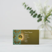 CHIC DAMASK GEM MONOGRAM gelb blau Visitenkarte (Stehend Vorderseite)