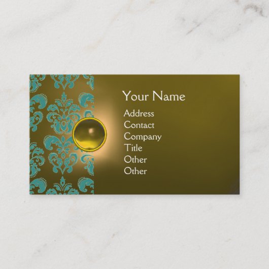 CHIC DAMASK GEM MONOGRAM gelb blau Visitenkarte (Vorderseite)