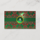 CHIC DAMASK GEM MONOGRAM grün rot Visitenkarte (Rückseite)
