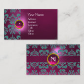 CHIC DAMASK GEM MONOGRAM pink blau Visitenkarte (Vorne/Hinten)