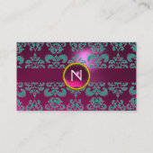 CHIC DAMASK GEM MONOGRAM pink blau Visitenkarte (Rückseite)