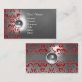 CHIC DAMASK GEM MONOGRAM weiß rot Visitenkarte (Vorne/Hinten)