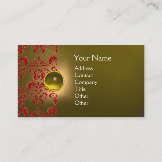 CHIC DAMASK GEM MONOGRAMM gelb rot Visitenkarte (Vorderseite)