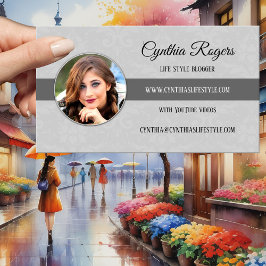 Chic Damask Grau Foto Blogger Business Card Visitenkarte