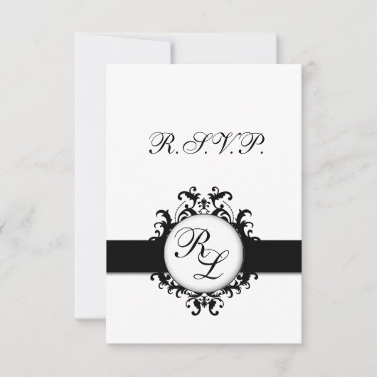 Chic Damask Monogram RSVP Card Hochzeit Karte (Vorderseite)