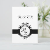Chic Damask Monogram RSVP Card Hochzeit Karte (Stehend Vorderseite)