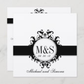 Chic Damask Monogramme Hochzeitscreme Einladung (Vorne/Hinten)