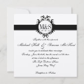 Chic Damask Monogramme Hochzeitscreme Einladung (Rückseite)