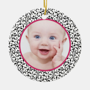Chic Damask Pink Baby's First Christmas Keramikornament